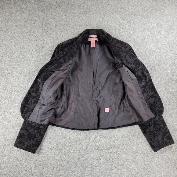 Bandolino Womens Blazer Jacket 8 Black Brown Floral Stretch Texture Peplum Crop - Picture 3 of 12